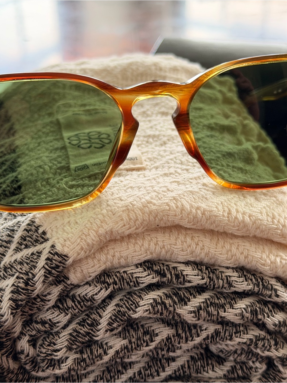 Persol Tortoiseshell Frame Sunglasses with Green Lenses